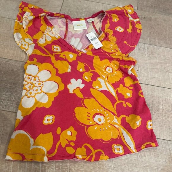 MAEVE BY ANTHROPOLOGIE PINK AND ORANGE CAP SLEEVE SHIRT NEW XS PETITE - Picture 2 of 8